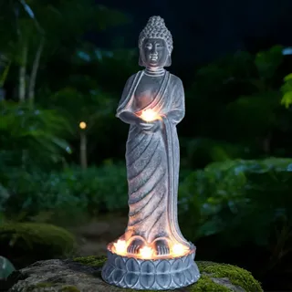 Ferakum Buddha Figuren mit Solarlampen für Garten Deko,Buddha Figur Zen mit Solar-Lotus Gartendeko Zimmer,Solarlichter für den Außenbereich,Garten Dekoration (02)