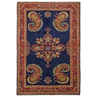 Borento Orientteppich Perserteppich Hamadan 197 x 135 cm, rechteckig, Handgeknüpft blau