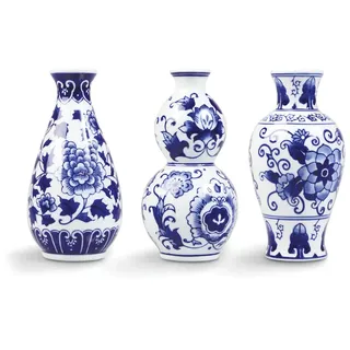 &klevering - Dutch Delight Vase 15 x Ø 7.5 cm, blau / weiß (3er-Set)