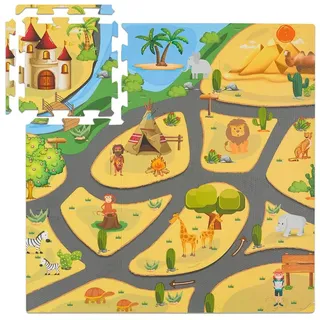 Relaxdays Puzzlematte, 21-TLG. Baby Spielmatte, Safari-Motiv, Tiere, schadstofffreier Schaumstoff, Kindermatte, bunt