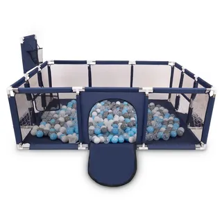 Selonis Laufstall Baby Großer Spielplatz Mit 900 Bälle Bälle Laufgitter Für Kinder, Dunkelblau:Grau/Weiß/Transparent/Babyblue