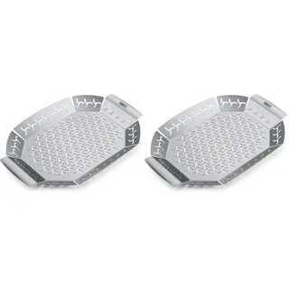 Weber Premium Grillkorb - Groß (36 x 26cm), Hitzebeständige & spülmaschinenfeste BBQ Grillschale aus Edelstahl, Ideal für Beilagen (Fleisch, Gemüse), für alle Grilltypen geeignet - Silber (6678)