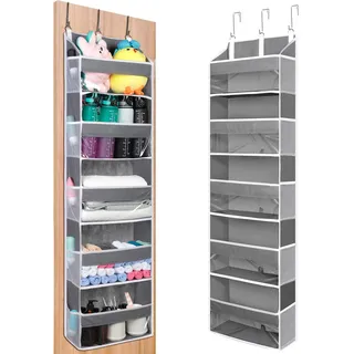 Cozary Tür Organizer 5 Fächer, faltbar, Grau, 140x39x17cm | Oxford-Gewebe, 140x39x17 cm, 5 Fächer und 8 Netztaschen seitlich, PP-Platten als Verstärkung, faltbar; für Bad und Schrank