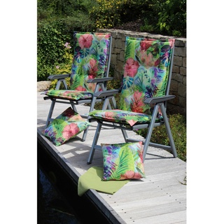 Sesselauflage, Grau, Grün, Textil, Blätter, Füllung: Schaumstoff, Vlies, 48x5x98 cm, mittels Bändern zu befestigen, Outdoor-Kissen, Niedriglehner-Auflagen
