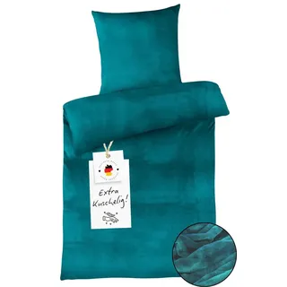 Carpe Sonno Bettwäsche Cashmere Touch Kuschel 135x200 155x220 Winter Teddy Plüsch Fleece Warm, Microfaser-Fleece, 2 teilig, Warme kuschelige einfarbige Bettwäsche Dunkelgrau Grün grün