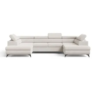GRAINGOLD Ecksofa U-Form Stoff 5-Sitzer Hellbeige
