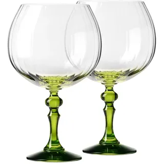 KROSNO Gin Gläser 660 ml mit anisgrünem Stiel, 2er Set – für Gin Tonic, Aperol Spritz und Cocktails – bleifrei – spülmaschinengeeignet – Bubble Celebration Moments