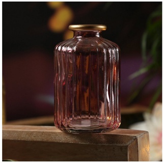 MARELIDA Dekovase Mini Glas Vase mit Rillen Deko Glasflasche mit Goldrand H:10cm lila (1 St) lila