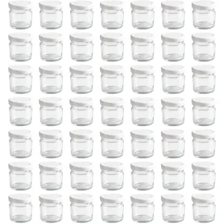 hocz 50x Mini Marmeladengläser 50 ml | mit Deckel Weiß TO 43 | kleine Einmachgläser mit Schraubdeckel zum befüllen | Schraubgläser, Sturzgläser Set | leere Gläser für Marmelade | 50 Stück