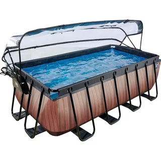 EXIT TOYS Wood Pool 400 x 200 x 122 cm inkl. Sandfilter, Abdeckung und Wärmepumpe