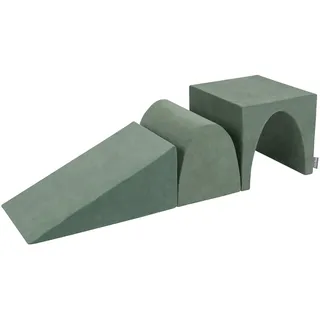 KiddyMoon Spielplatz Velvet Aus Schaumstoff 3-Teiliges Set Zwickel L/Hügel/Tunnel, Waldgrün,Multi-Größe