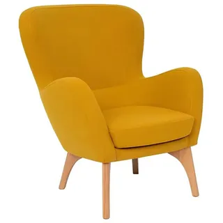 JVmoebel Sessel Eleganter gelber Loungesessel mit braunen Holzfüßen (2-St., 1x Sessel + 1x Hocker), Made in Europa gelb