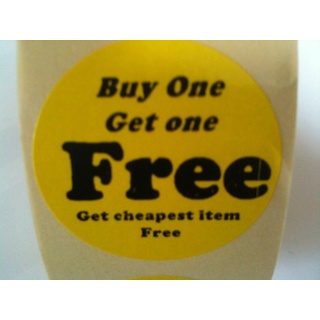 Bogoff Buy One Get One Free Klebeetiketten, selbstklebend, Schwarz, 38 mm Durchmesser, 1000 Stück