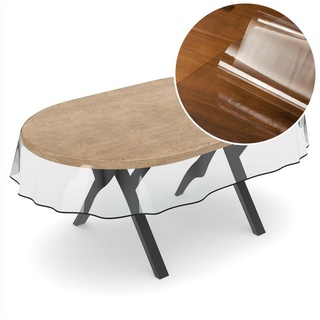ANRO Tischdecke Tischdecke Klara Einfarbig Transparent Robust Wasserabweisend Breite, Glatt weiß Oval - 140 cm x 200 cm x 0,5 mm