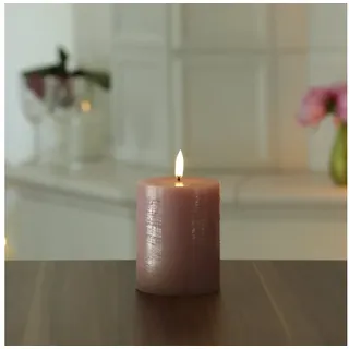 UYUNI Lighting LED-Kerze PIA Uyuni Stumpenkerze Rustik-Optik Echtwachs Timer H:10cm bis 1000Std (1-tlg) rosa