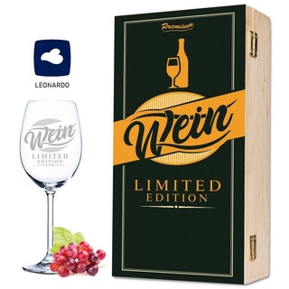 GRAVURZEILE Rotweinglas Leonardo Weinglas - Limited Vino Edition - inkl. Holzkiste, Glas, graviertes Geschenk für Partner, Freunde & Familie weiß