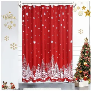 GarveeMore Duschvorhang Weihnachts,gewichteter Boden, Weihnachtsbaum und Schneeflockenmuster Breite 183 cm, Badezimmer-Duschvorhang, Badezimmer-Deko, wasserdichter Duschvorhang 183 cm x 183 cm