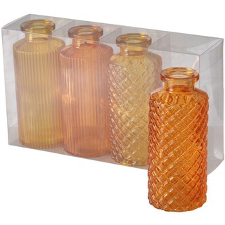 Blumenvase im 4er Set aus Glas in Flaschenform mit Relief Veredelung Dekovase Blumenvase für Ihren Wohnraum - Orange