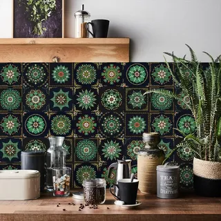 HORIWE Mandala Fliesenaufkleber Retro Kunst Dünn Wandfliese Aufkleber | Wasserdicht & ölabweisend Fliesensticker Selbstklebende Fliesen Tapete Wandaufkleber für Küche,Schrank,Möbel,Tisch,Badezimmer