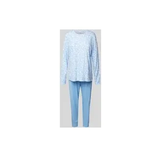 Pyjama mit geripptem Rundhalsausschnitt, Hellblau, 40
