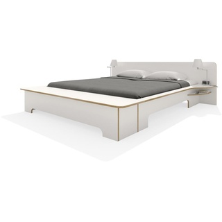 PLANE Doppelbett Weiß mit Birkenkante 160 x 200 cm mit Bettkasten"PLANE Doppelbett"