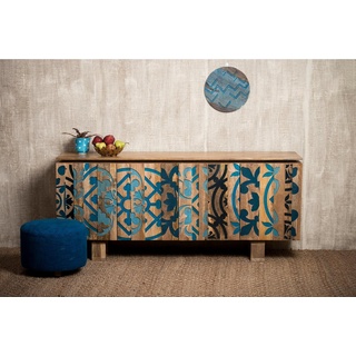 Home affaire Sideboard Layer, mit 4 sehr schöne dekorative Türen, Breite 177 cm blau|braun
