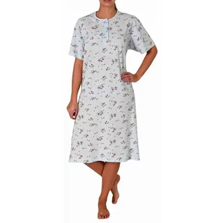 Normann Nachthemd Elegantes frauliches Damen kurzarm Nachthemd mit Knopfleiste am Hals blau 52-54
