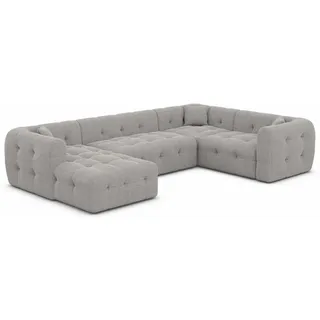 Sofa Dreams Wohnlandschaft Polster Sofa Lounge Wohnlandschaft Couch Stoff Samt Sevilla U Form, Chesterfield grau