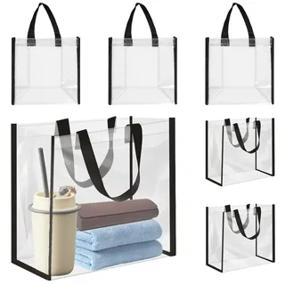 6 Stück Durchsichtige Tasche PVC 30x30cmx15cm Transparente Tragetasche Wasserdicht Langlebig Transparente Handtasche für Picknick, Hochzeitsgeschenktüten, Strandcamping