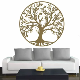 INDIGOS UG - Wandtattoo Wohnzimmer - Wandaufkleber Baum des Lebens - 0 - Lebensbaum Weltenbaum - 80x80 cm - Gold - Aufkleber Kinderzimmer Schlafzimmer Küche Badezimmer Büro Dekoration