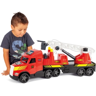 Wader 36220 - Magic Truck Feuerwehr mit ausziehbarer Leiter und Wasserspritze, fluoreszierende Lichter, ab 3 Jahren, ca. 79 cm, ideal als Geschenk für kreatives Spielen