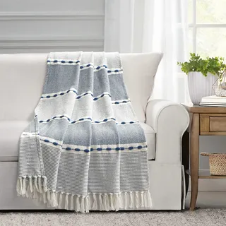 Lush Decor Decke mit Fischgrätenmuster, gefärbte Baumwolle, gewebte Quaste, 152,4 x 127 cm, Marineblau