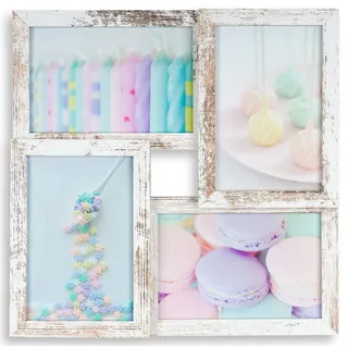 levandeo Bilderrahmen Collage 28x28cm 4 Fotos 10x15cm Shabby Chic MDF Holz Glas Vintage Landhausstil fertig montiert Wanddeko
