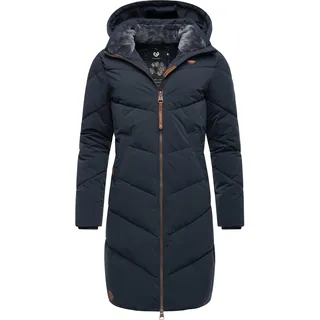 Ragwear Damen, Wintermantel Warmer wasserdichter Steppmantel lang mit abnehmbarer Kapuze Rebelka Navy22 Gr. S - S