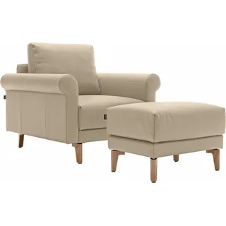 Sessel HÜLSTA SOFA "hs.450" Gr. Leder OSKAR, B/H/T: 88 cm x 85 cm x 95 cm, beige (beige 534, 20) Ledersessel modern Landhaus, Breite 88 cm, Fuß Nussbaum