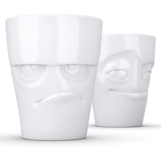 FIFTYEIGHT PRODUCTS / Tassen / Becher-Set Nr. 1, ohne Henkel „Grummelig & Verschmitzt“ (Porzellan, 2 x 350ml, Weiß, Made in Germany)