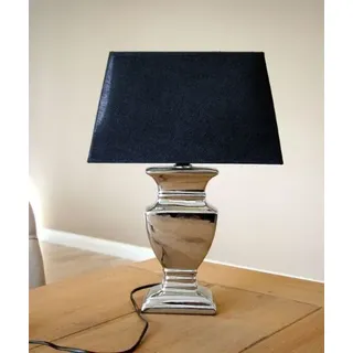 DRULINE Tischlampe Tischleuchte Keramik in Silber mit schwarzen Schirm 52 cm