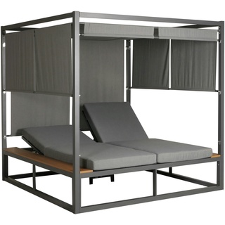 Mendler Aluminium Lounge-Gartenliege HWC-M63, XL Sonnenliege Bali-Liege Doppelliege Outdoor-Bett, 10cm-Polster ~ hellgrau