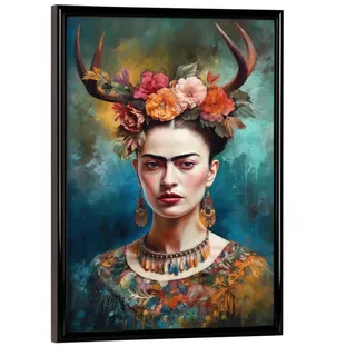 artboxONE Poster mit schwarzem Rahmen 18x13 cm Floral Frida Floral Love - Bild wandbild Frida Kahlo