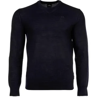 A|X ARMANI EXCHANGE Herren Strickpullover - Schurwolle, Rundhals, Logo, einfarbig Blau / 2XL