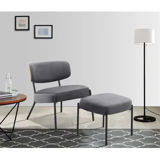 andas Loungesessel Lovberg in Cord und Easycare-Bezug, eleganter Loungesessel mit Hocker grau