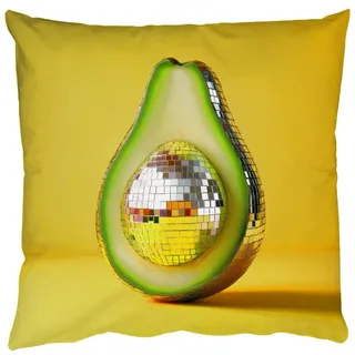 MuchoWow Dekokissen Avocado - Discokugel - Gelb - Glitzer, Zierkissen mit Füllung für Wohnzimmer, Sofakissen, 40x40 cm gelb Quadratisch | 40 cm x 15 cm x 40 cm