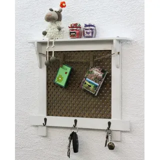 DanDiBo Pinnwand Wandorganizer Vintage Schlüsselbrett Holz mit Ablage Memoboard 12047, Weiß Schlüsselboard Briefablage Schlüsselkasten Shabby Chic