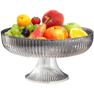 Obstschale mit Sockel, Transparente Obstschale mit Sockel, Präsentationsschalen für Obstdesserts, Elegantes Obsttablett Zum Servieren, Dekorativer Obstteller aus Kunststoff für Den(Silber grau)