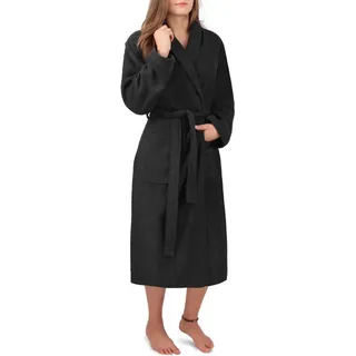 normani Damenbademantel Damen Premium Bademantel Basic, 122, Baumwolle, Schalkragen, Bindegürtel, Saunamantel aus weicher Baumwolle schwarz XXL