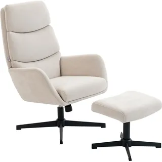 HOMCOM Relaxsessel mit Hocker, Sessel mit hoher Rückenlehne, Loungesessel mit Wippfunktion Leinenoptik Metallsockel, Polstersessel für Wohnzimmer, Schlafzimmer, Beige   Aosom