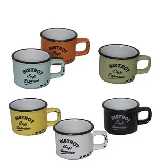 AnticLine Espressotasse 6er Set Farbige Espressotassen Mokkatassen Moccatasse Tasse Antic, Steingut bunt