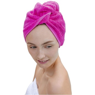 Haarturban pink 100% Baumwolle I Kopfhandtuch, Turban Handtuch mit Knopf & Schlaufe