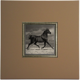 Mini Kunstdruck auf Papier (Poster) "Schwarzes Pferd", mit Rahmen aus Holz und Beige Eco-Leder, ohne Glas, 40x40x1.5 cm, ErgoPaul, IGP5285-E1-80BE2-40x40x1.5