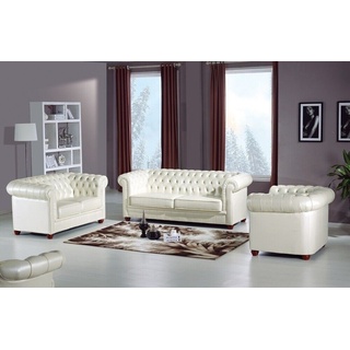 JVmoebel Sofa Designer Polster Sofa Luxus Chesterfield Garnituren 100% Leder Sofort weiß